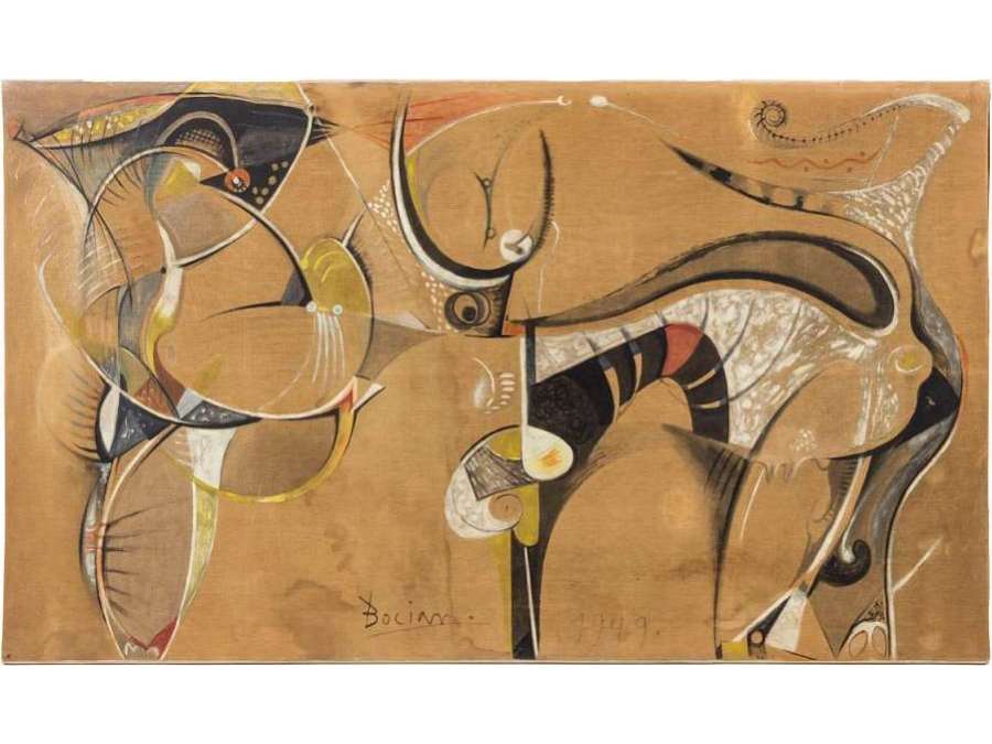 Bocian, Composition Abstraite, Technique Mixte Sur Toile, 1949 - LS40362201 - Tableaux peintures abstraites