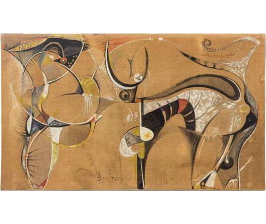 Bocian, Composition Abstraite, Technique Mixte Sur Toile, 1949 - LS40362201 - Tableaux peintures abstraites