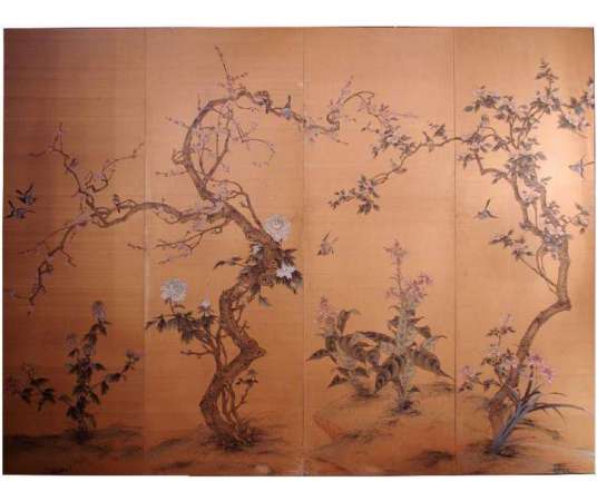 Painted Silk Panel Decorated With Flowers And Birds, Japanese Work, Circa 1900 - LS29652301 - Paintings Of Another kind