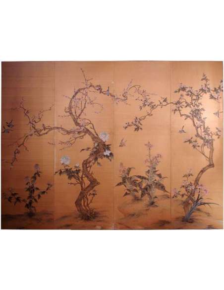 Painted Silk Panel Decorated With Flowers And Birds, Japanese Work, Circa 1900 - LS29652301 - Paintings Of Another kind-Bozaart