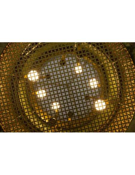 Large Yellow And Green Iron And Glass Lantern, 1950s - LS28482641 - lanterns-Bozaart