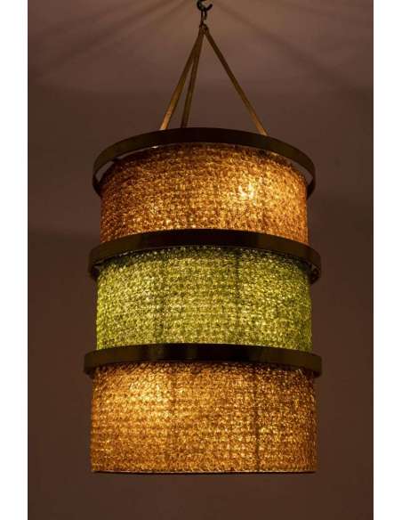Large Yellow And Green Iron And Glass Lantern, 1950s - LS28482641 - lanterns-Bozaart
