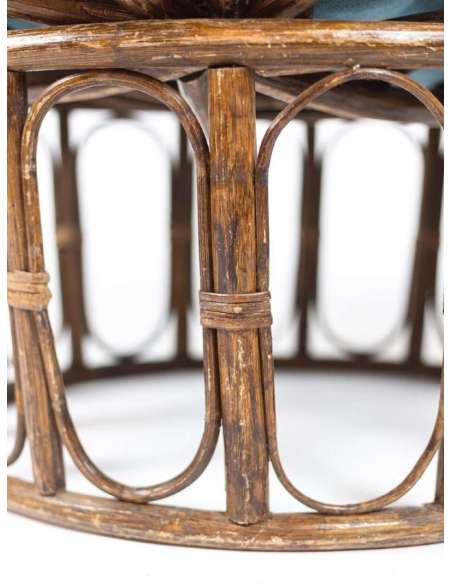 Paire de fauteuils « Papasan » en rotin et tissu matelassé, années 1970, LS43301351 - Sièges Design-Bozaart