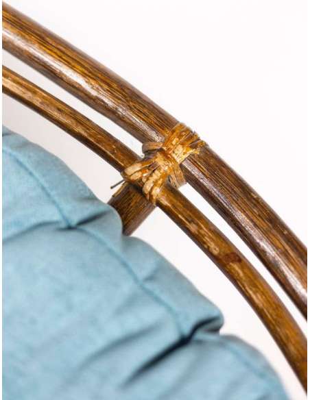 Paire de fauteuils « Papasan » en rotin et tissu matelassé, années 1970, LS43301351 - Sièges Design-Bozaart