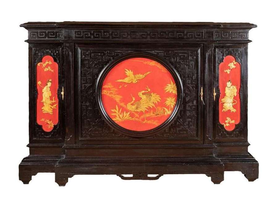 Grand Meuble D’appui Chinoisant En Bois Laqué Noir, Rouge Et Or, Vers 1880 - LS37661501 - cabinets