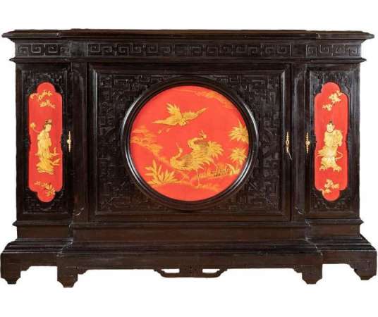 Grand Meuble D’appui Chinoisant En Bois Laqué Noir, Rouge Et Or, Vers 1880 - LS37661501 - cabinets
