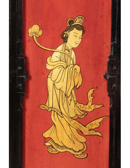 Large Chinese Support Furniture In Black, Red And Gold Lacquered Wood, Circa 1880 - LS37661501 - cabinets-Bozaart