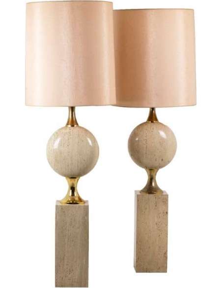 Philippe Barbier, Travertine lamp, 1970s, Ls45661551 - lamps-Bozaart
