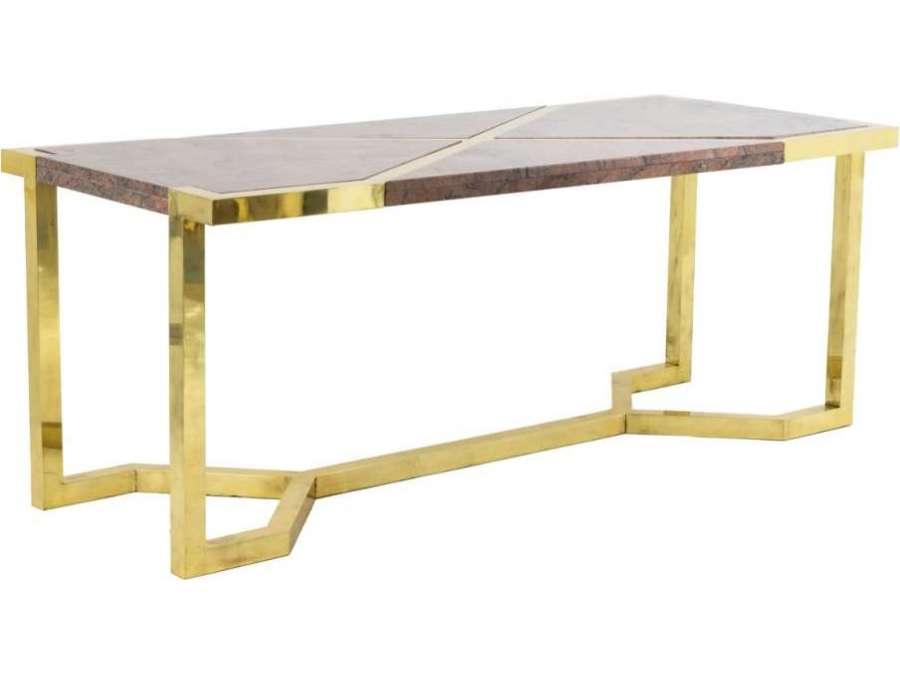Gilded Brass And Pink Granite Table, Italy, Circa 1970 - LS41242351 - Tables