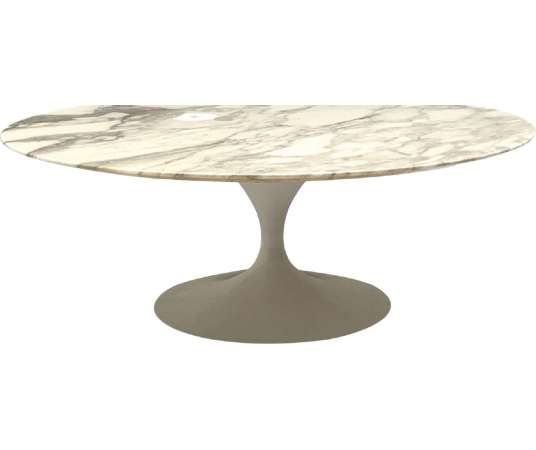 Round marble "tulip" table + Knoll & Eero Saarinen circa 1970