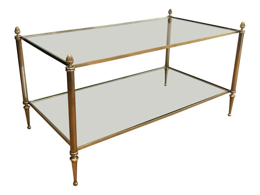 Brass coffee table with double top + House Jansen 20th century