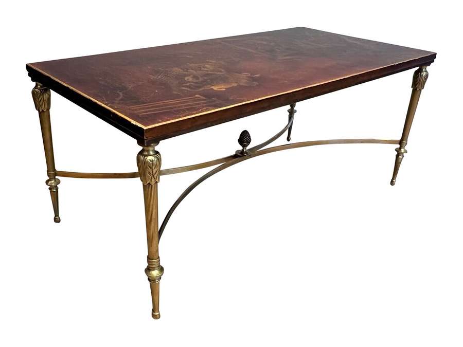 Bronze and brass coffee table+ with Chinese lacquered wood top.+ Maison baguès circa 1940