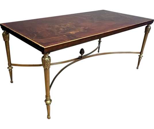Bronze and brass coffee table+ with Chinese lacquered wood top.+ Maison baguès circa 1940
