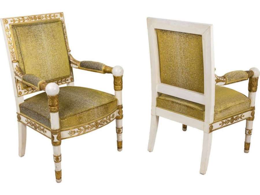 Paire de Fauteuils Style Empire Blanc et Or, Années 1950 - LS35072251 - fauteuils