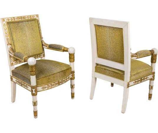 Pair of White and Gold Empire Style Armchairs, 1950s - LS35072251 - armchairs