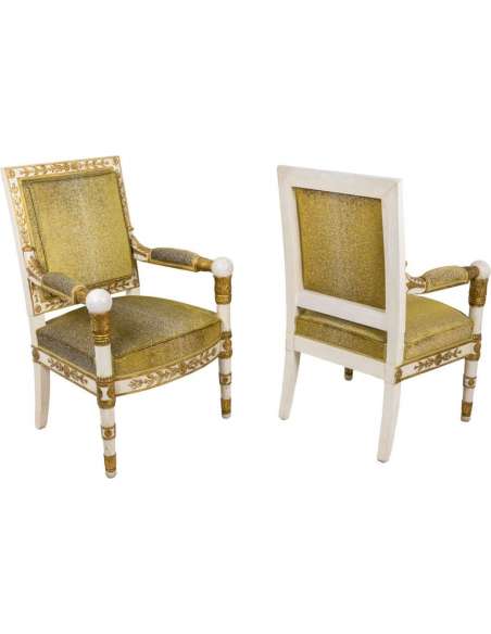 Paire de Fauteuils Style Empire Blanc et Or, Années 1950 - LS35072251 - fauteuils-Bozaart