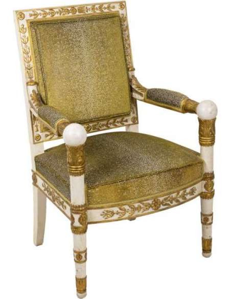 Pair of White and Gold Empire Style Armchairs, 1950s - LS35072251 - armchairs-Bozaart