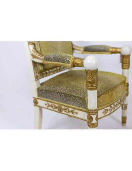 Paire de Fauteuils Style Empire Blanc et Or, Années 1950 - LS35072251 - fauteuils-Bozaart