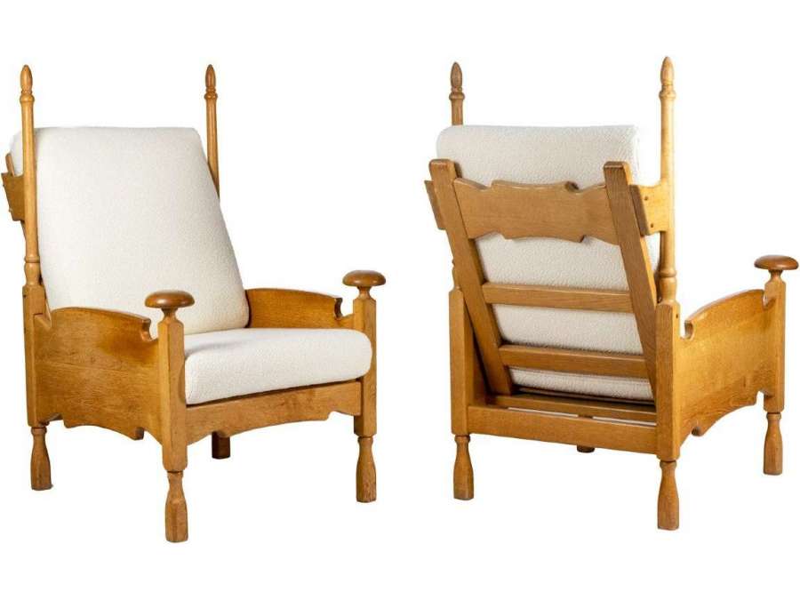 Pair of oak armchairs + Circa 1950