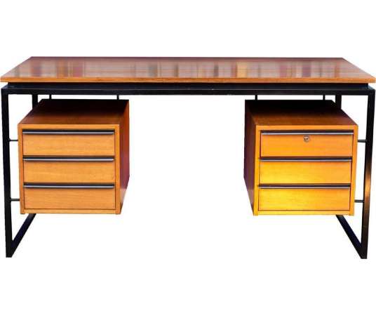 Oak And Lacquered Metal Desk, 1970s, LS4762911A - Desks