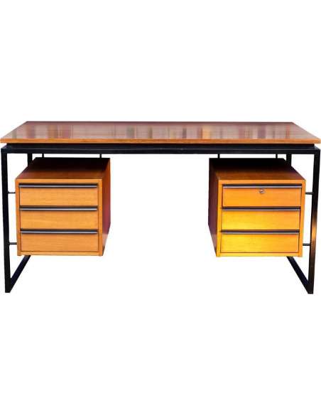 Oak And Lacquered Metal Desk, 1970s, LS4762911A - Desks-Bozaart