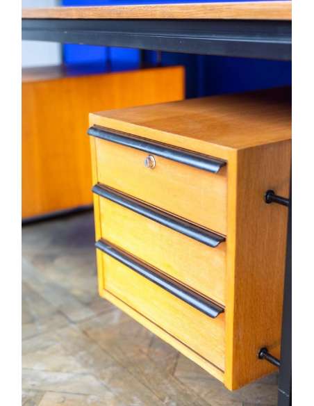 Oak And Lacquered Metal Desk, 1970s, LS4762911A - Desks-Bozaart