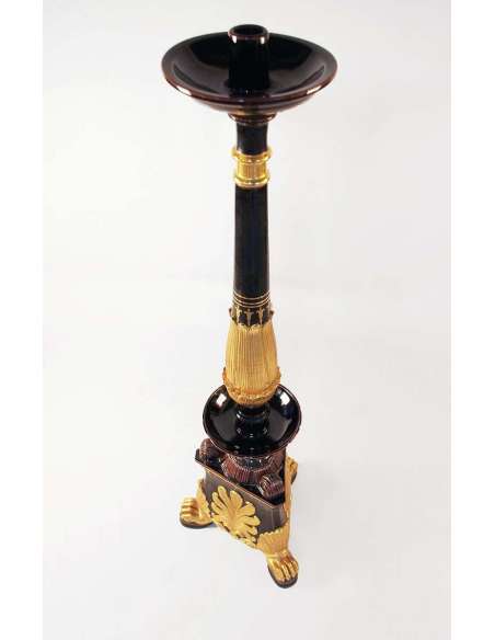 Pair Of Black And Golden Earthenware Torches, Restoration Style, Circa 1950 - LS32161801 - Candle Holders - Torches-Bozaart