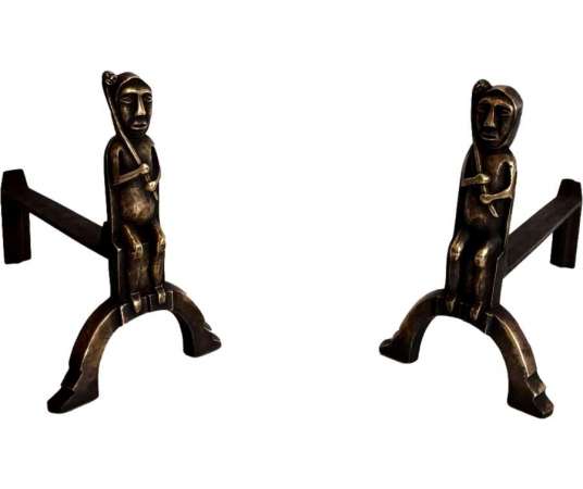 Pair of Bronze Chenets Contemporary work