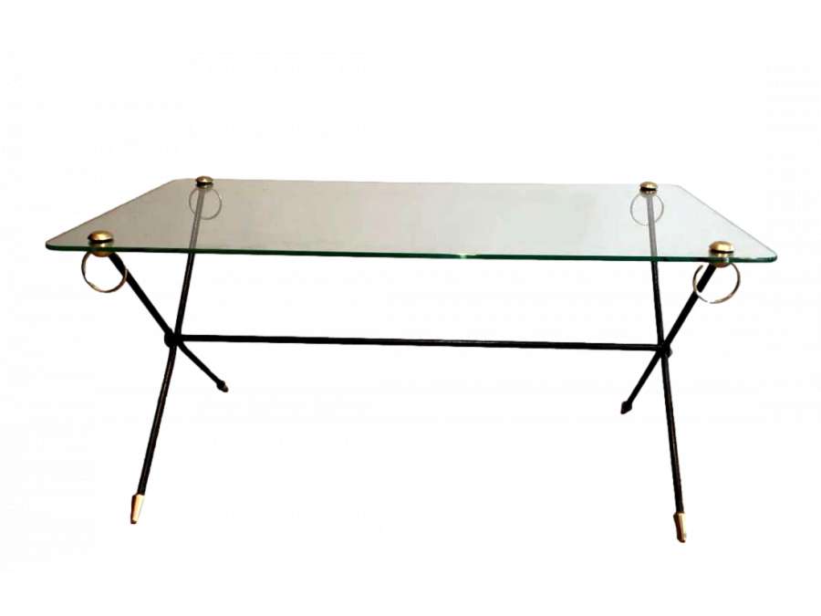 Lacquered Metal and Slab Glass Coffee Table