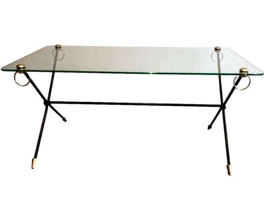 Lacquered Metal and Slab Glass Coffee Table