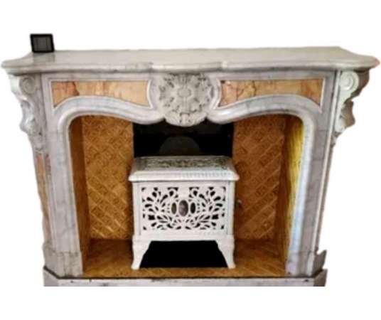 White Pompadour Marble Fireplace in the Louis 15 style