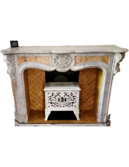 White Pompadour Marble Fireplace in the Louis 15 style-Bozaart
