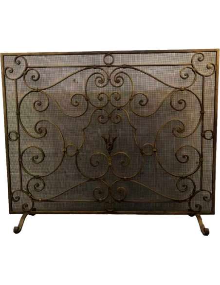 Large Gilded Iron Firewall From the 1900s - chenets, fireplace accessories-Bozaart