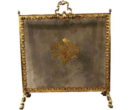 Brass Fireplace Screen from the 19th century Louis XVI Napoleon III - chenets, fireplace accessories