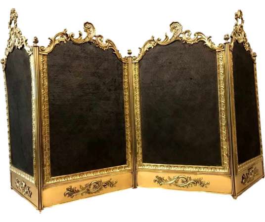 Beau Pare Feu De Cheminée Ancien D’époque 19ème En En Bronze Et Laiton Louis XV - chenets, accessoires de cheminée