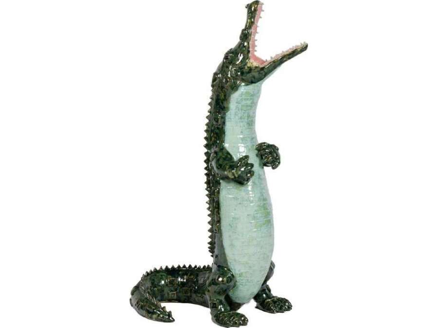Valérie Courtet, Crocodile En Céramique, Travail Contemporain, LS54801604C - sculptures autres matériaux