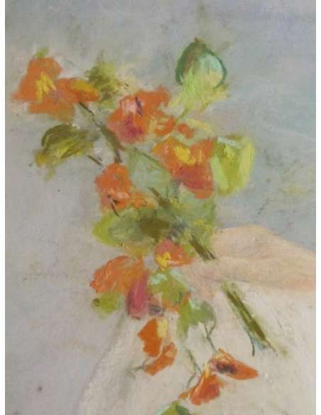 A Woman with a Bouquet of Nasturtiums. 19th century.-Bozaart