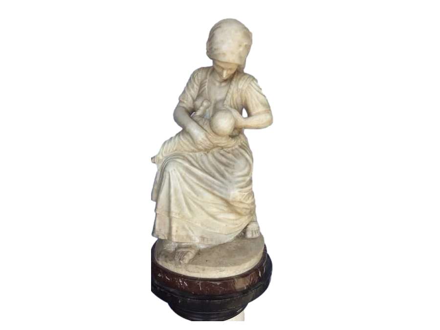 19th century marble statue and pedestal - woman breastfeeding child