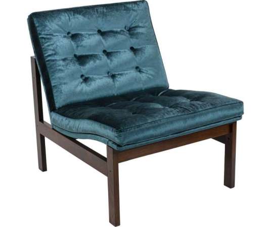 Danish France & Son Armchair In Rosewood And Blue Velvet, 1962 - LS3705B1511 - Design Seats