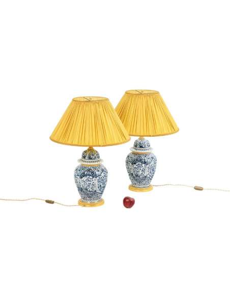 Pair Of Delft Earthenware And Bronze Lamps, Circa 1880, LS5081839 - lamps-Bozaart