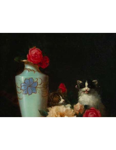 Maurice Isabelle Sprenger-Sébilleau (1849 - 1907) Jetée de fleurs avec chats.-Bozaart