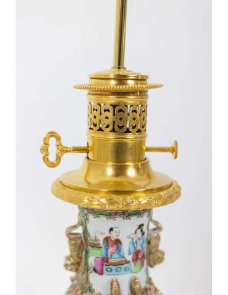 Pair of Canton porcelain and bronze lamps, circa 1880, LS48771063 - oil lamps-Bozaart