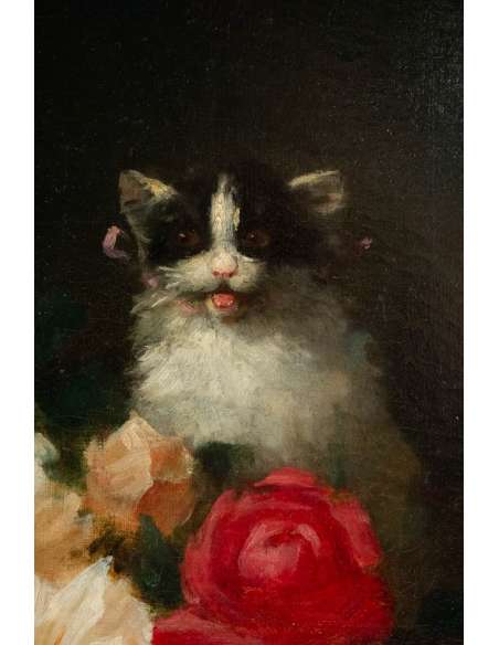 Maurice Isabelle Sprenger-Sébilleau (1849 - 1907): Flowers with Cats.-Bozaart