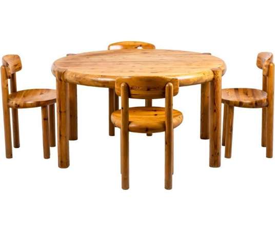 Rainer Daumiller, Dining room table and series of pine chairs, 1960s, LS45941501 - Design Seats