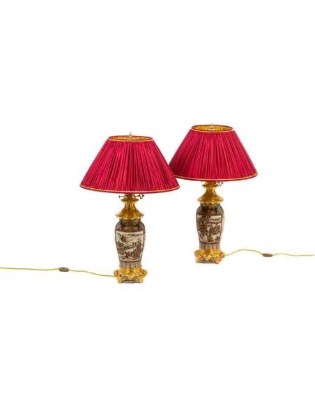 Paire De Lampe En Faïence Fine De Satsuma, Circa 1880 - lampes à pétrole-Bozaart