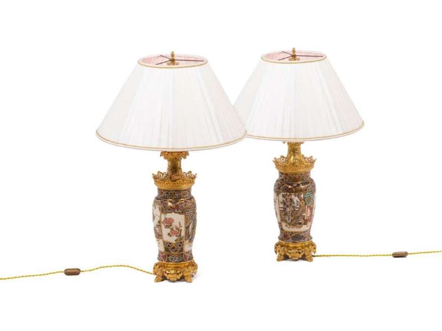 Pair of Satsuma+ earthenware lamps, Circa 1880