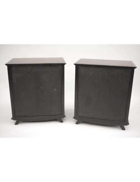 Pair Of Black Lacquer Sideboards Decorated With Braces, Circa 1950 - LS27931601 - Sideboards - Enfilades-Bozaart