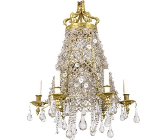 Crystal And Gilded Bronze Lace Chandelier, Circa 1880 - LS42001801 - chandeliers