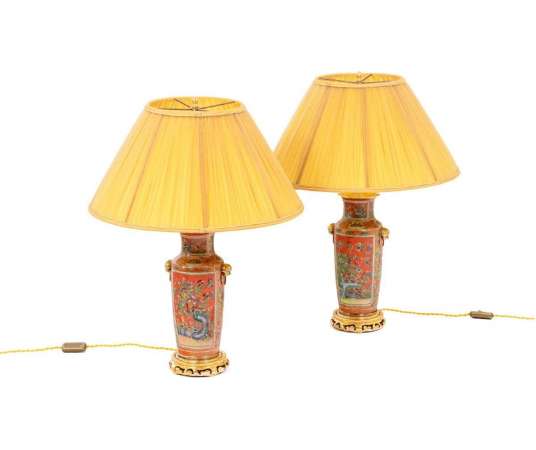 Two lamps in canton porcelain, cica 1880