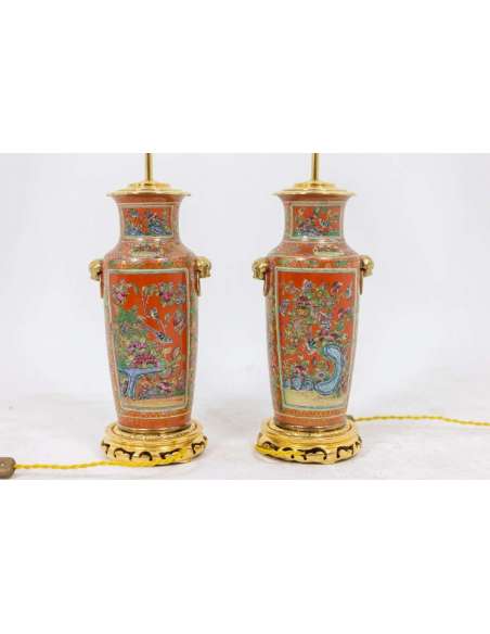 Two lamps in canton porcelain, cica 1880-Bozaart